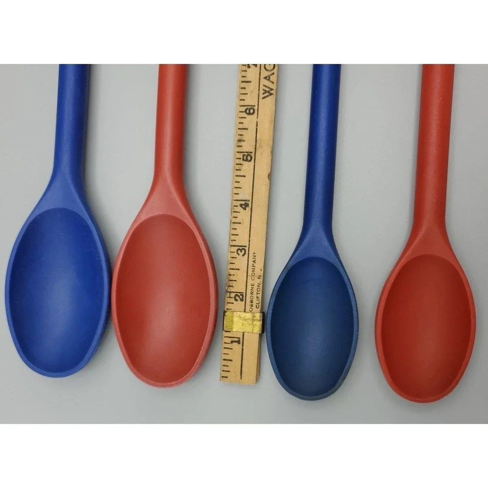 Vintage 2003 4 Durable Blue‎ and Red Plastic Cooking Stirring Spoons 15